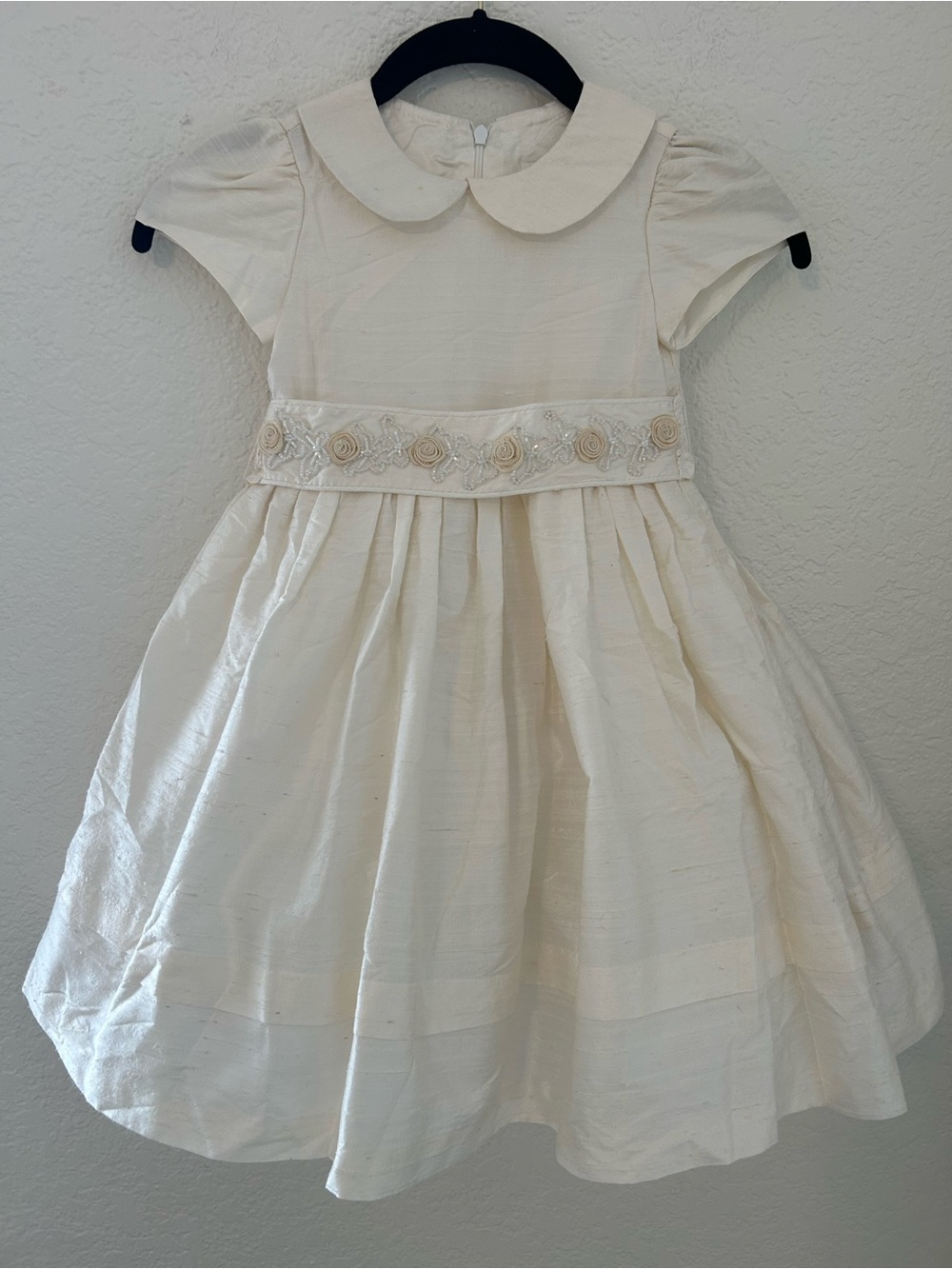 Vintage Cielo Girls 3T 100% Silk Ivory Party Holiday Dress Beaded Roses Made USA